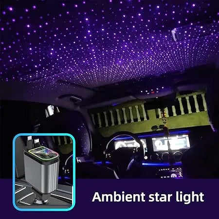 4-in-1 Starry Sky Car Charger | 66W USB-C Fast Charge, Retractable Cable, 180° Adjustable | All Devices