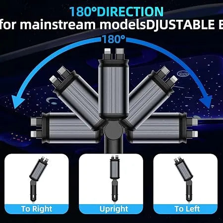 4-in-1 Starry Sky Car Charger | 66W USB-C Fast Charge, Retractable Cable, 180° Adjustable | All Devices