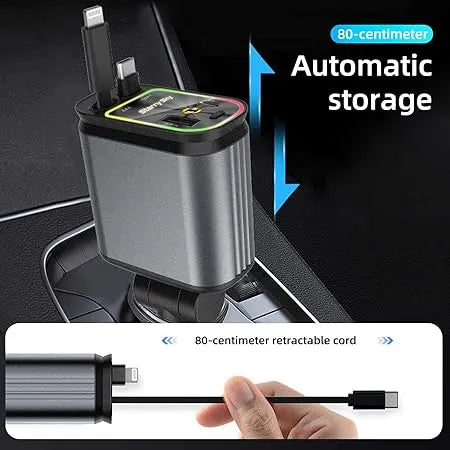 4-in-1 Starry Sky Car Charger | 66W USB-C Fast Charge, Retractable Cable, 180° Adjustable | All Devices