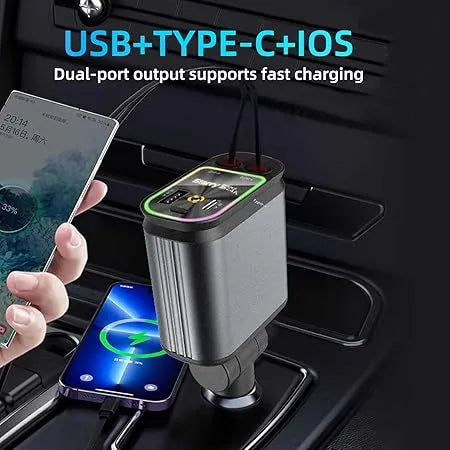 4-in-1 Starry Sky Car Charger | 66W USB-C Fast Charge, Retractable Cable, 180° Adjustable | All Devices