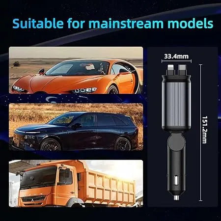 4-in-1 Starry Sky Car Charger | 66W USB-C Fast Charge, Retractable Cable, 180° Adjustable | All Devices