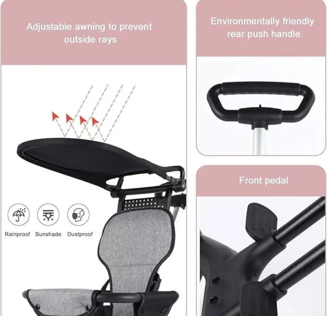 Luxury Foldable Baby Stroller Tricycle with Canopy & Parent Push Handle