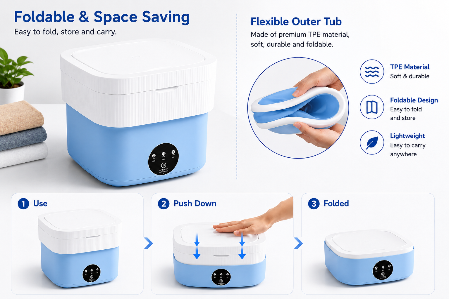 AquaFold Mini Washing Machine With Dryer | 11L Foldable Portable Washer