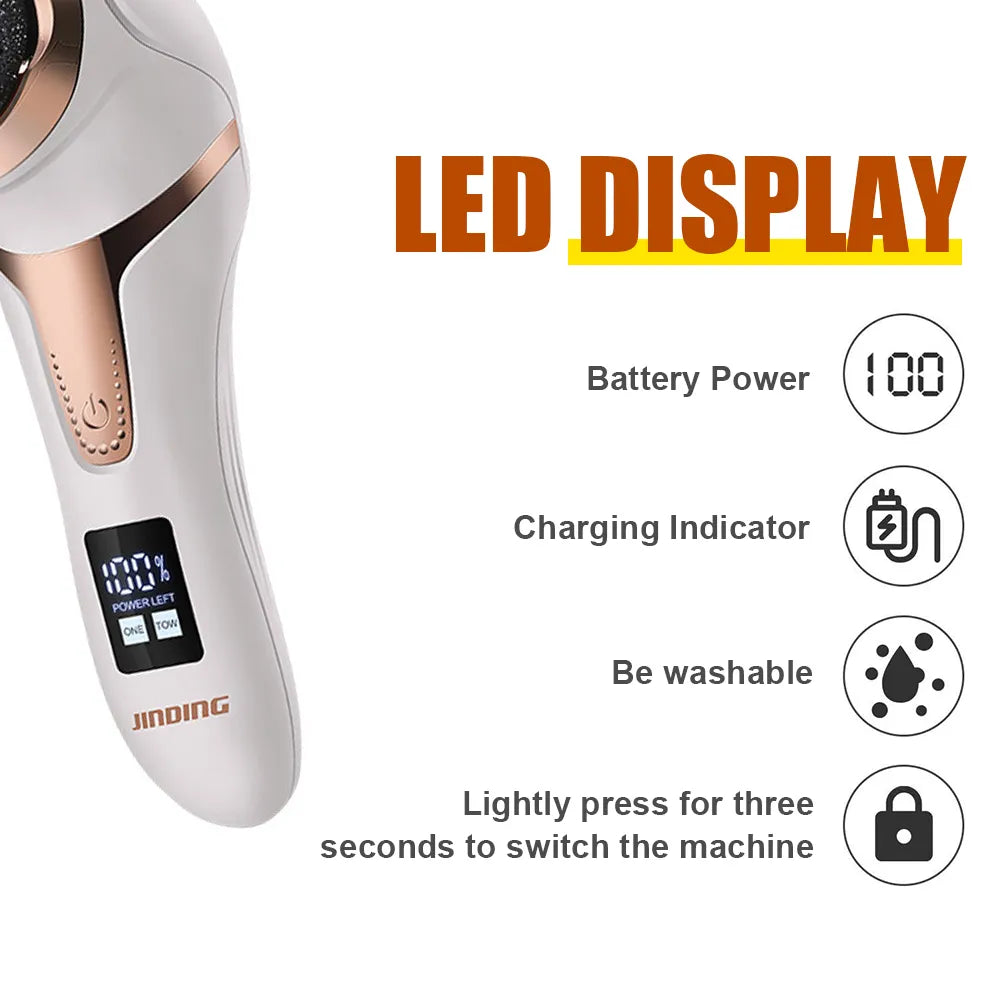 Electric Foot Scrubber with Vacuum | 3 Heads, LED Screen, USB Rechargeable | Cracked Heel & Callus Remover