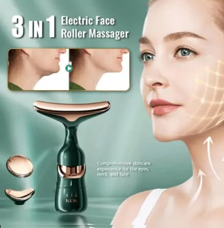 4D Electric Face & Neck Massager | Anti-Wrinkle Vibration Tool with 3 Replaceable Heads