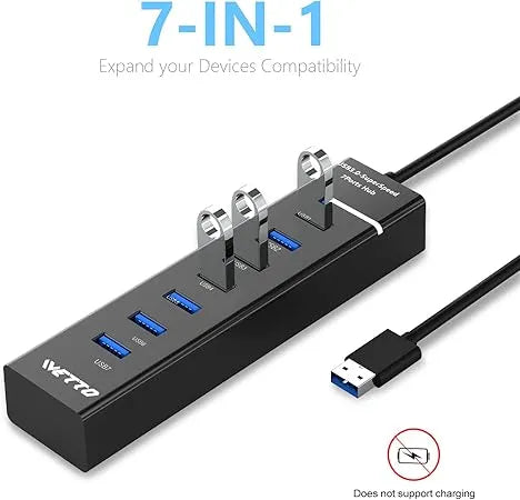 7-Port USB 3.0 Hub Splitter | 5Gbps Speed, Plug & Play, 3.3ft Long Cable | Mac & Windows