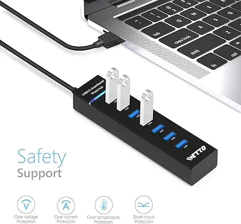7-Port USB 3.0 Hub Splitter | 5Gbps Speed, Plug & Play, 3.3ft Long Cable | Mac & Windows