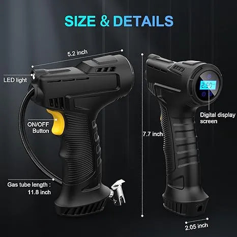 Car Tire Air Pump | 120W Digital Inflator with Auto Shut-Off, LED & 9ft Cord
