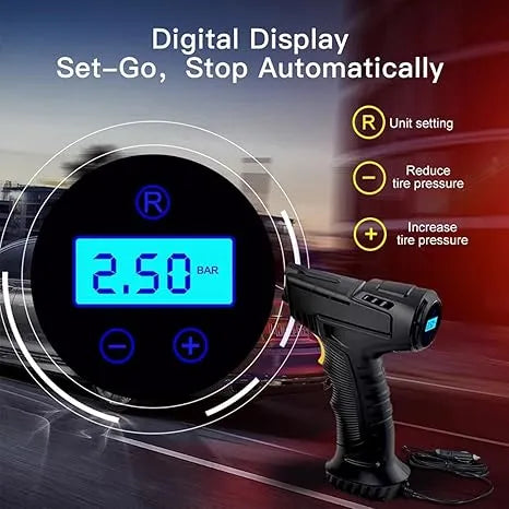 Car Tire Air Pump | 120W Digital Inflator with Auto Shut-Off, LED & 9ft Cord