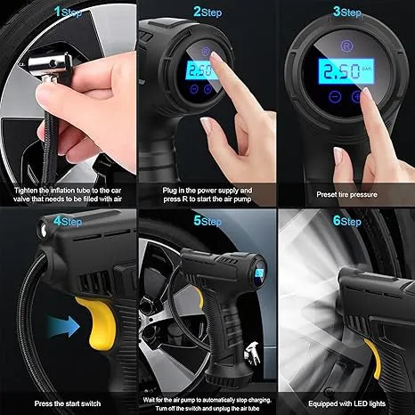 Car Tire Air Pump | 120W Digital Inflator with Auto Shut-Off, LED & 9ft Cord