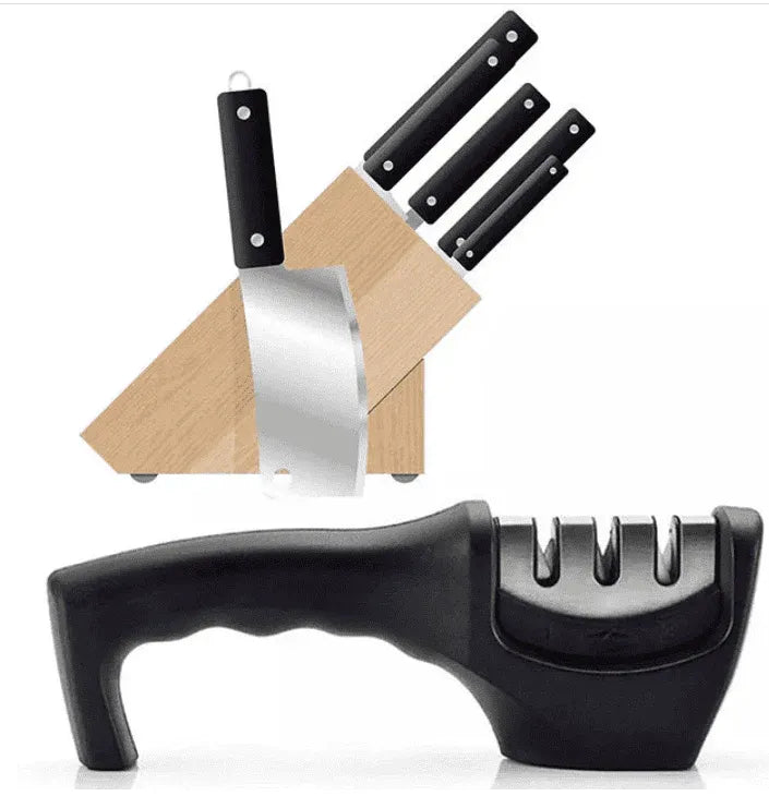 3-Stage Manual Knife Sharpener | Steel Kitchen Knife Sharpening Kit | Quick & Easy