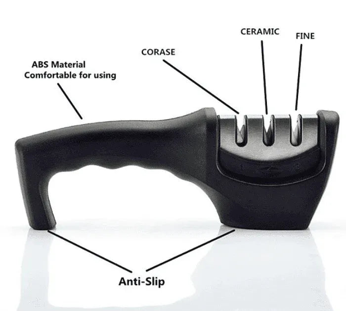 3-Stage Manual Knife Sharpener | Steel Kitchen Knife Sharpening Kit | Quick & Easy