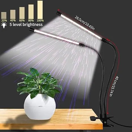 Full Spectrum Clip-On LED Plant Grow Light | 6000K, Auto Timer, 5 Brightness Levels | USB & AC Power
